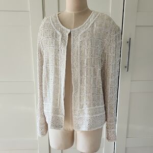 Vintage Cream Beaded Sequin Jacket Pearl Bridal Mob Wife Aesthetic Evening Top